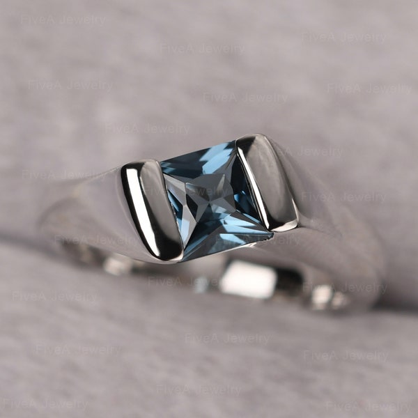 Freeform Shank Cocktail Ring Princess Cut London Blue Topaz Minimalist Ring November Birthstone