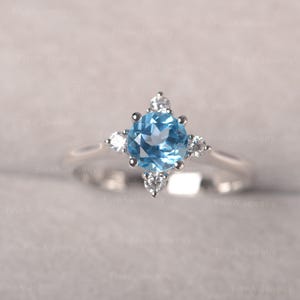 Polaris Swiss Blue Topaz Ring Cluster Ring North Star Engagement Ring Minimalist Style Ring
