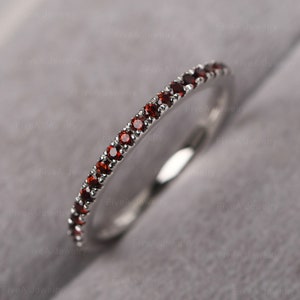 Garnet Stacking Birthstone Eternity Ring Sterling Silver Tiny Minimalist Wedding Band January Birthstone