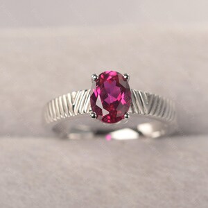 Red Ruby Engagement Ring July Birthstone Oval Cut Sterling Silver Solitaire Ring for Women