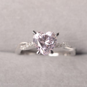 Dainty Pink Zircon Ring Heart Shaped Twisted Brand Engagement Ring for Women