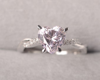 Dainty Pink Zircon Ring Heart Shaped Twisted Brand Engagement Ring for Women