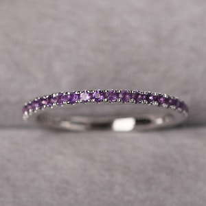 Dainty Amethyst Eternity Wedding Band Thin Birthstone Stacking Ring February Birthstone