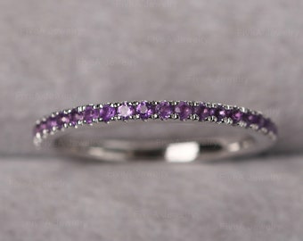 Dainty Amethyst Eternity Wedding Band Thin Birthstone Stacking Ring February Birthstone