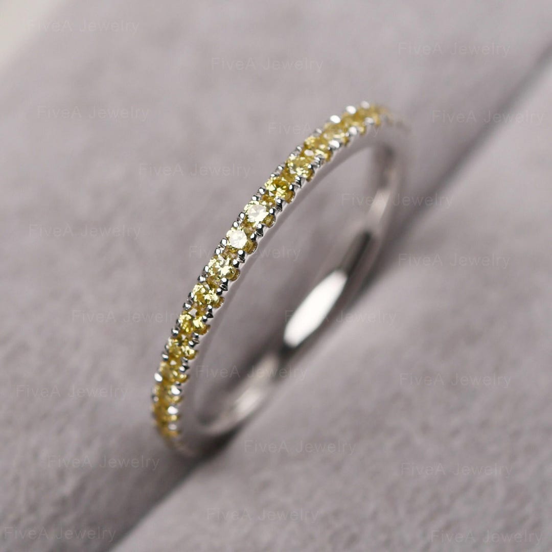 Yellow Cubic Zirconia Eternity Wedding Band Sterling Silver Delicate ...