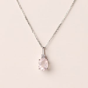 Minimalist Rose Quartz Pendant Necklace Sterling Silver Oval Cut 9x7 mm Pink Quartz Wedding Necklace for Women