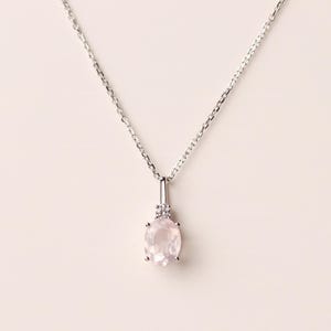 Minimalist Rose Quartz Pendant Necklace Sterling Silver Oval Cut 9x7 mm Pink Quartz Wedding Necklace for Women