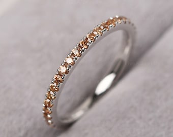 Dainty Champagne CZ Stackable Eternity Ring Cubic Zirconia Wedding Stack Ring