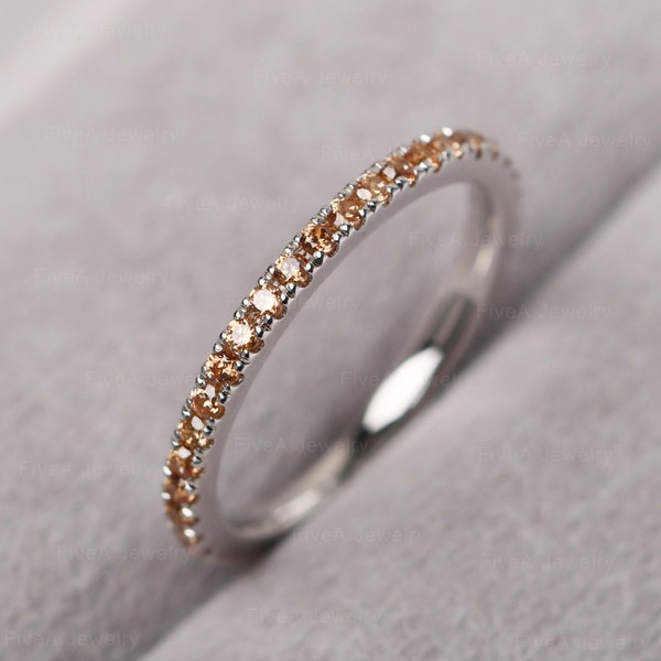 Dainty Champagne CZ Stackable Eternity Ring Cubic Zirconia Wedding Stack Ring