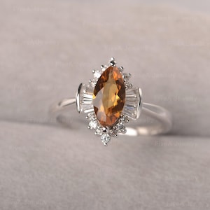 Dainty Citrine Ring Marquise Multi-Stone Ring Baguette Zircons Ring for Women