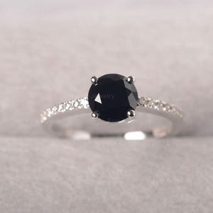 Black Spinel Ring Round Cut Gothic Style Solitaire Ring Half Eternity Engagement Ring