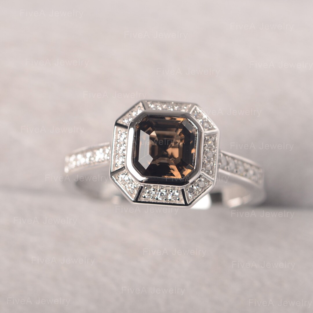 Simple Asscher Cut 3 Stone Engagement Ring In 14K White Gold