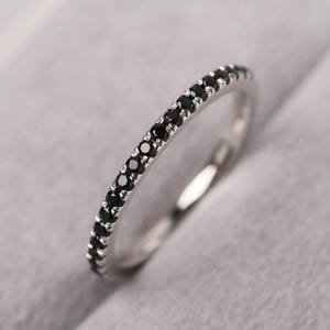 Delicate Black Spinel Stacking Eternity Ring Silver Dainty Black Stone Wedding Band