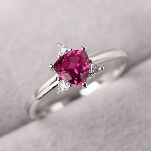 Unique Trillion Cut Ruby Bridal Ring 14K White Gold Polar Star Ring July Birthstone