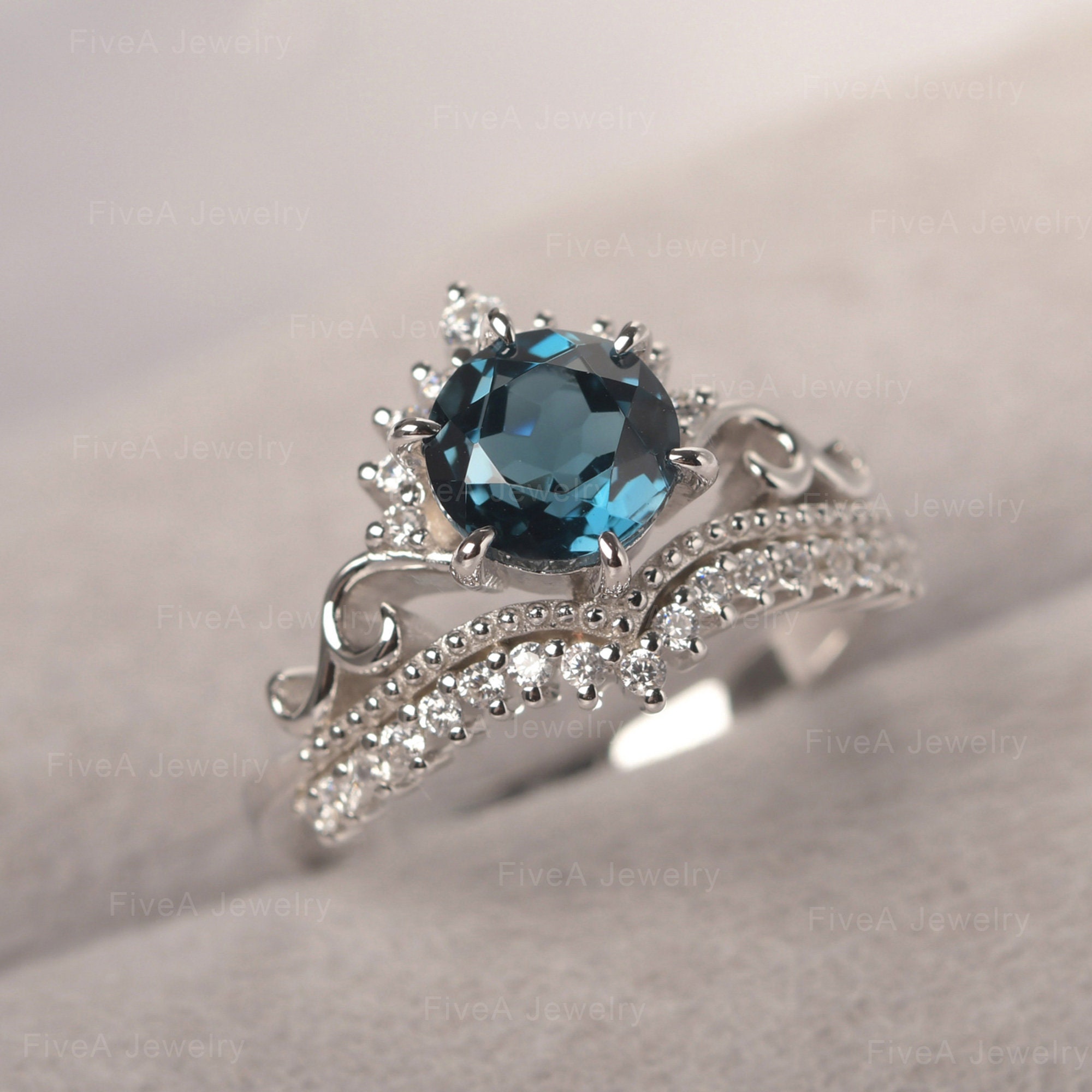 Crown London Blue Topaz Ring Round Cut Multi-stone Ring
