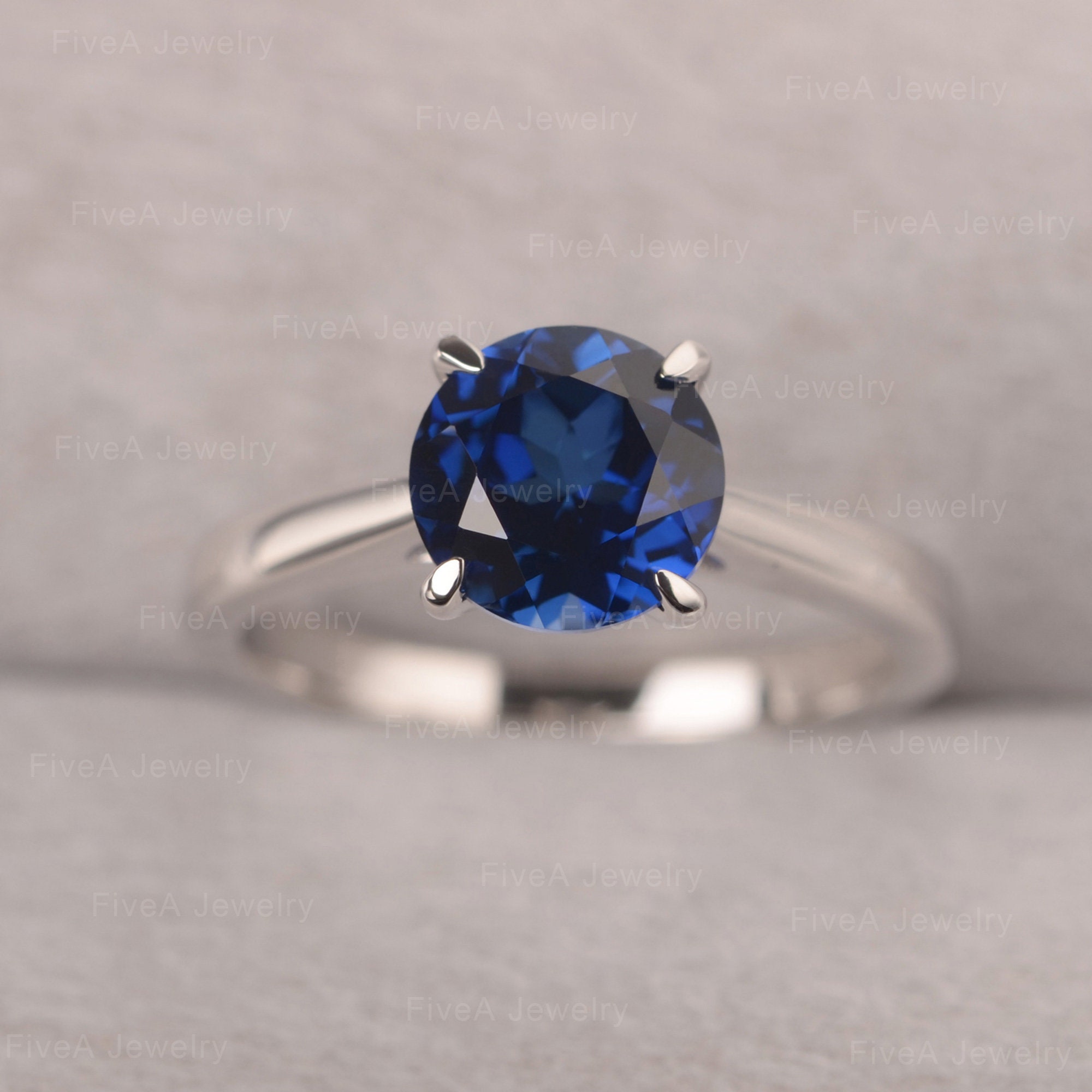Blue Sapphire Ring Solitaire Engagement Ring Round Cut - Etsy
