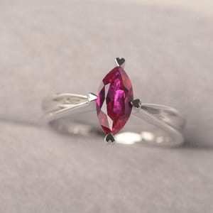 Ruby Ring July Birthstone Silver Ring Marquise Cut Solitaire Ring
