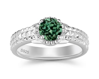 Solitär Grüner Saphir Ring Sterling Silber Rundschliff Pyramide Vorschlag Ring für Frauen und Männer