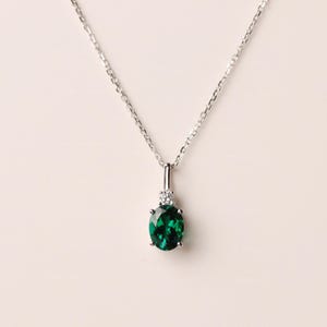 Emerald Pendant Necklace Sterling Silver Oval Shaped Delicate Pendant Necklace May Birthstone Necklace
