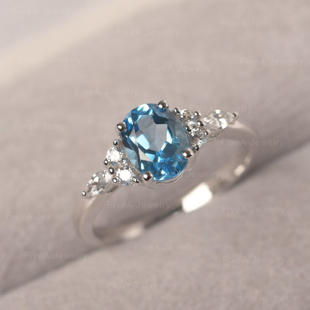 Swiss Blue Topaz Ring Oval Shaped Personalized Promise Ring - Etsy