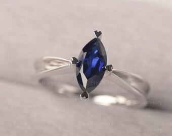 925K スターリングシルバー マーキスカット サファイア リング セット