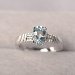 Aquamarine Ring for Women Oval Birthstone Ring White Gold Minimalist Engagement Ring