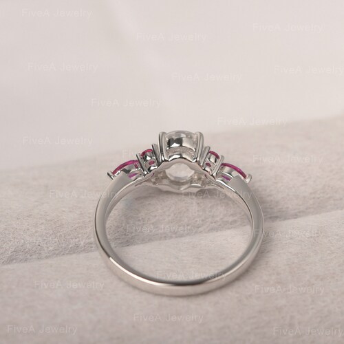 White Topaz shops and Ruby Ring Oval Cut Simulated Diamond Ring Sterling Silver Engagement Ring