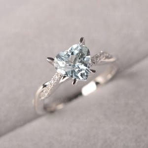 Natural Aquamarine Ring Heart Shaped March birthstone Ring Personalized Engagement for Women