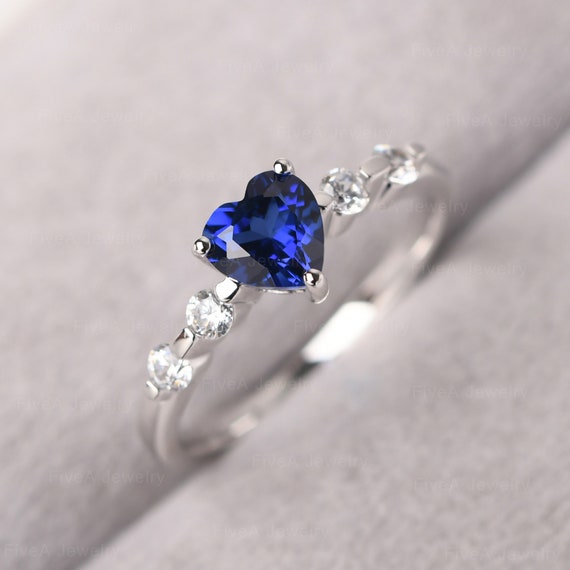 Delicate Heart Shaped Blue Sapphire Engagement Ring Solid - Etsy