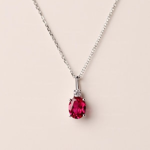 Custom Ruby Pendant necklace Oval Shaped 2.35 Carat Sterling Silver Wedding Necklace July Birthstone Necklace
