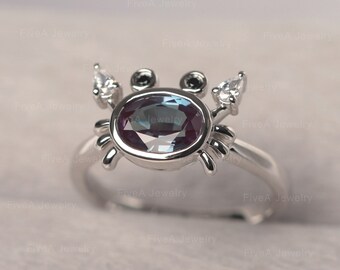 Farbwechsel Alexandrit Ring Juni Birthstone Oval Cut Sterling Silber Crab Ring