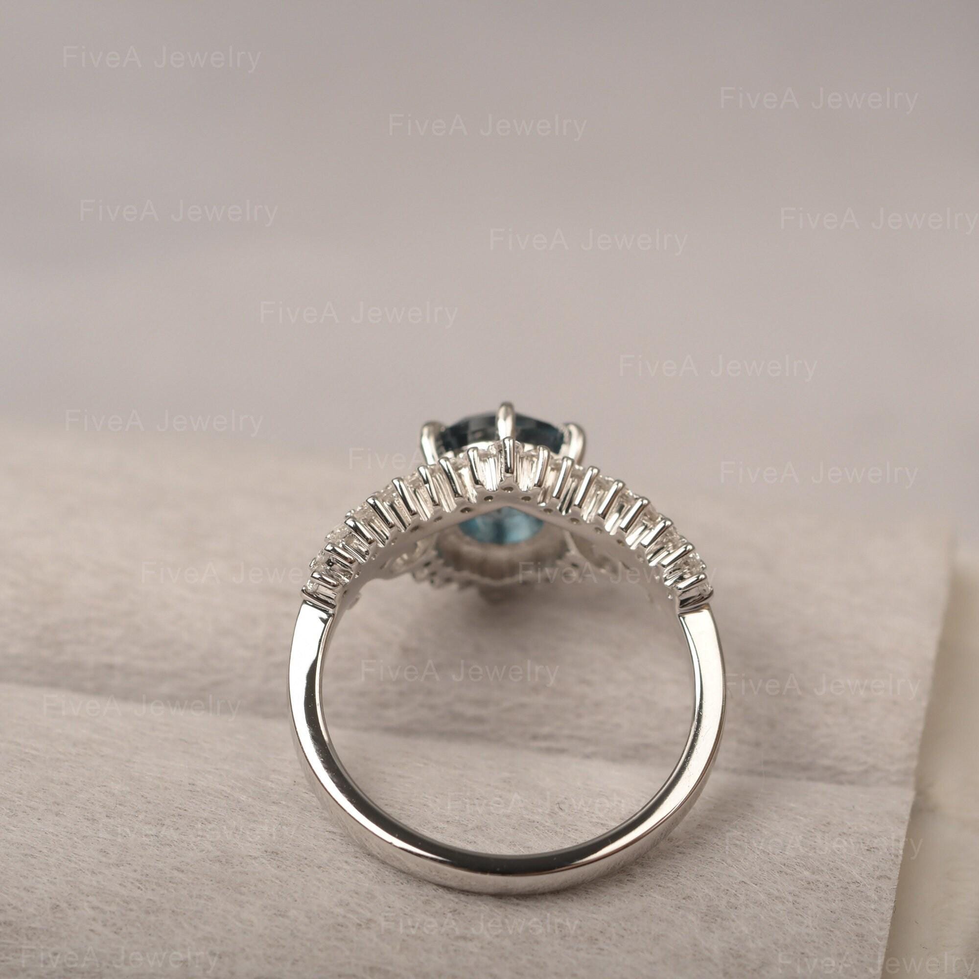 Crown London Blue Topaz Ring Round Cut Multi-stone Ring Silver ...
