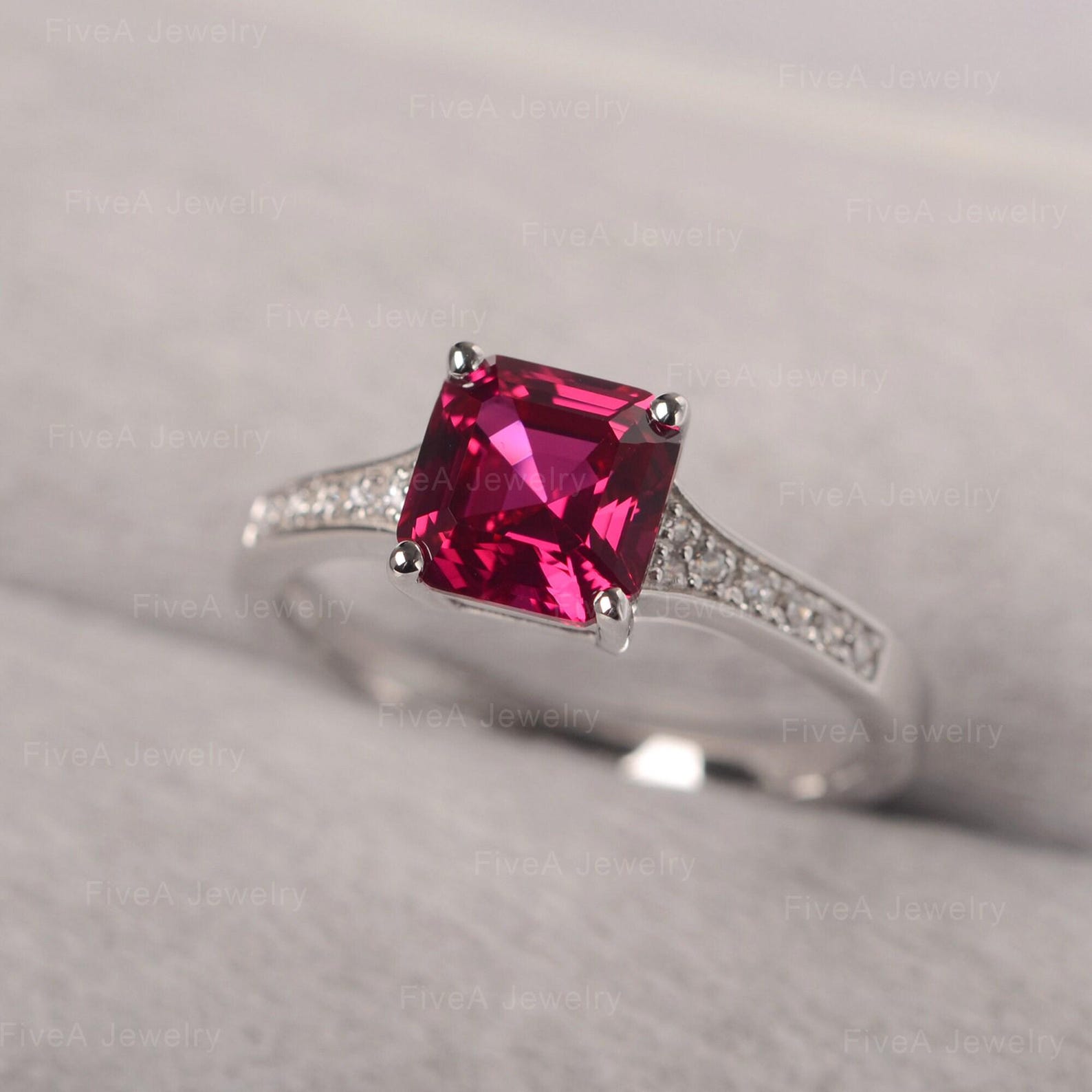 Asscher Cut Ruby Ring July Birthstone Ring Solitaire Ring Half Eternity ...