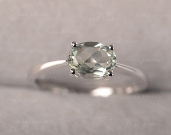 Green Amethyst Ring Oval Cut Prasiolite Ring Vintage Engagement Ring