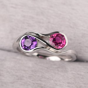 Sterling Silve Ruby and Amethyst Ring Sterling Silver Couple Ring February/July Birthstone Ring