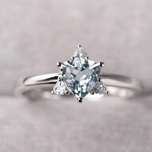 Unique Trillion Cut Aquamarine Wedding Ring Light Blue Stone March Birthstone Ring