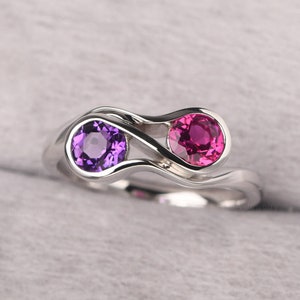 Sterling Silve Ruby and Amethyst Ring Sterling Silver Couple Ring February/July Birthstone Ring
