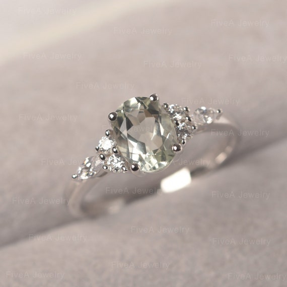 Real Green Amethyst Ring Oval Cut Silver Engagement Ring for | Etsy