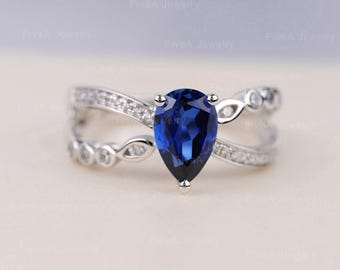 Saphir Statement Ring Unendlichkeit Liebe Verlobungsring Pear Cut Silber September Geburtsstein