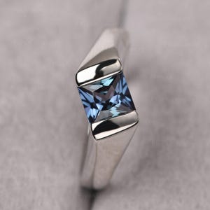 June Birthstone Alexandrite Twist Wedding Ring Sterling Silver Minimalist Couple Ring