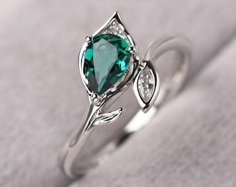Benutzerdefinierte Smaragd Zweig Vorschlag Ring birnenförmiger doppelter Zweig Ring Mai Birthstone