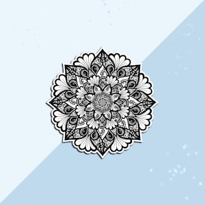 Zwart-witte koninklijke bloem Mandala sticker | Mandalastickers, stickers, briefpapier, kunststickers, dagboekstickers