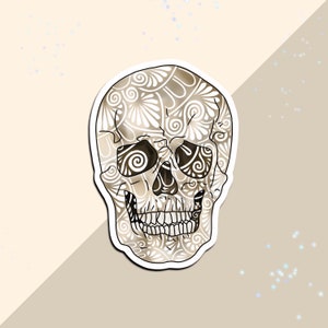 Sticker mandala tête de mort | Sticker vinyle pour ordinateur portable et bouteille d'eau, thème halloween et automne, articles de papeterie pour journal, résistant aux intempéries, bujo