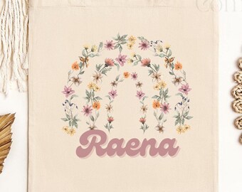 Personalized Floral Rainbow Tote, Teacher Book Bag