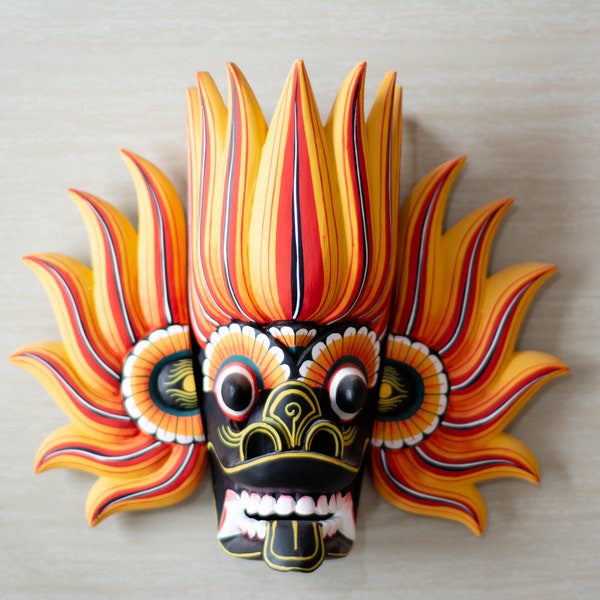 Ceylonese Wooden Hand Carved Traditional Gini Raksha (Fire Demon) Mask Premium Quality Artwork