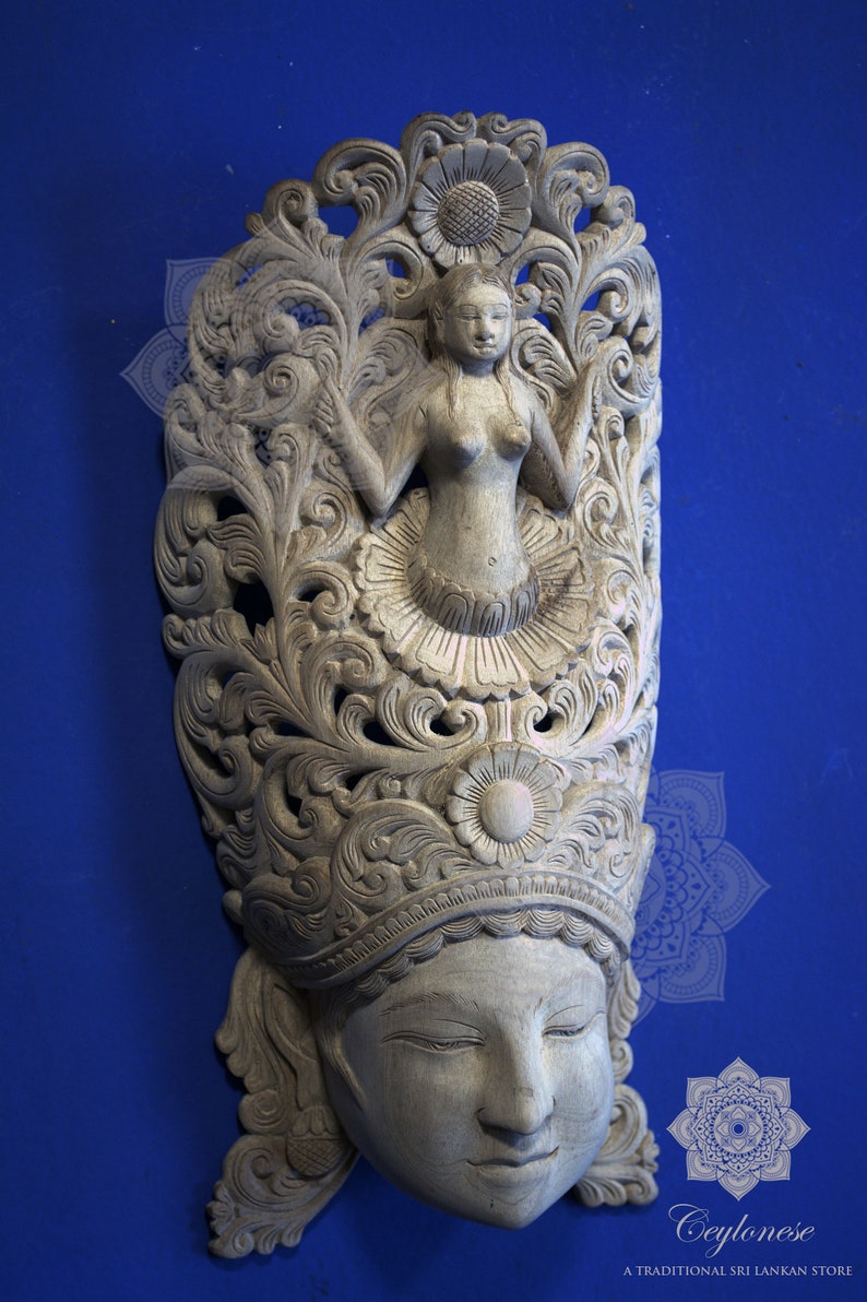 Sri Lankan Handmade Wood Carved NariLatha Mask Premium Quality Asian Artwork