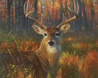 Deer Painting, Deer Art Print, Autumn deer, Whitetail Buck, Wildlife Art, Animal Portrait, Nature Wall Art, Canvas, Artist Collin Bogle