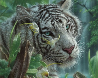 White Tiger Art Print, White Tiger Painting, Wildlife Art, Animal Portrait, Nature Wall Art, Canvas Artwork, Artist Collin Bogle