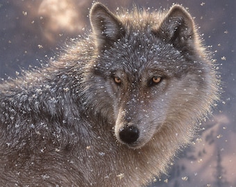 Wolf Art Print, Wolf Painting, Lone Wolf, Winter Wolf, Snow, Wildlife Art, Animal Portrait, Nature Wall Art, Artwork, Artist Collin Bogle