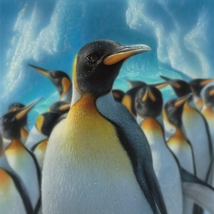 King Penguin Painting, Penguin Wall Art, Penguin Art Print, Penguin Artwork, Picture, Illustration, Drawing, Wall Decor, Poster, Canvas